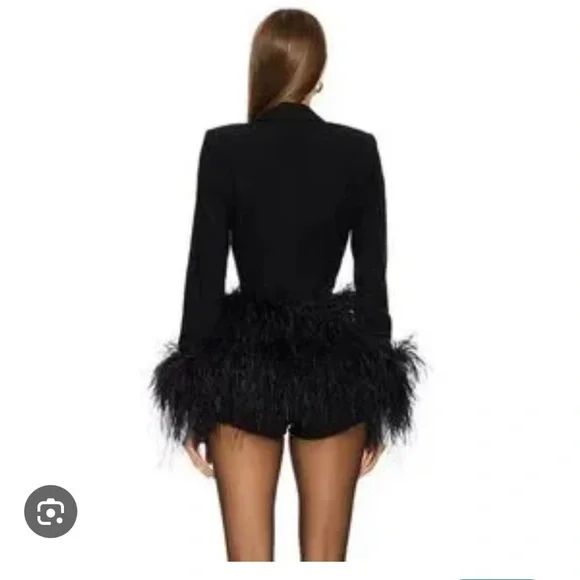 Black raisa Feathered Mini romper - Picture 2 of 5